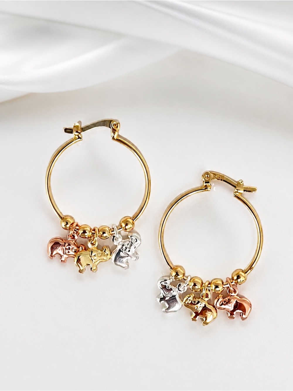 18k Gold Filled Elephants Hoop Earrings